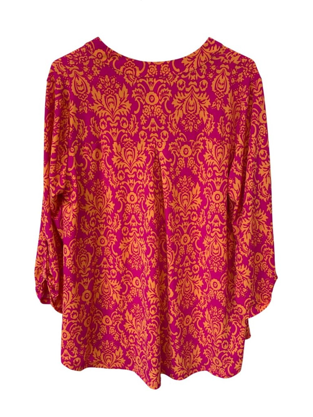 Dear Scarlett Blouse Large Baroque Floral Print 3/4 Sleeve Pink Boho Cottagecore - Picture 2 of 8